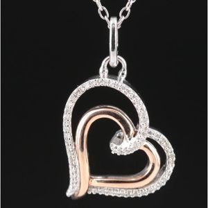 Double Heart Diamond and Gold Be My Valentine Love Necklace.